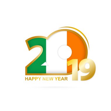 Yıl 2019 İrlanda bayrağı desenli. Mutlu yeni yıl tasarım. Vektör çizim.