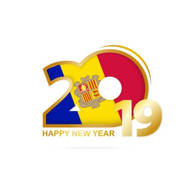 Yıl 2019 Andorra bayrağı desenli. Mutlu yeni yıl tasarım. Vektör çizim.