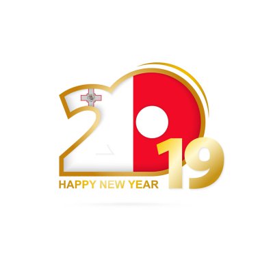 Yıl 2019 Malta bayrak desenli. Mutlu yeni yıl tasarım. Vektör çizim.