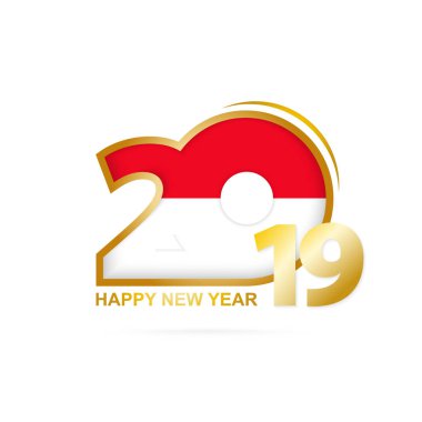 Yıl 2019 Monaco bayrağı desenli. Mutlu yeni yıl tasarım. Vektör çizim.