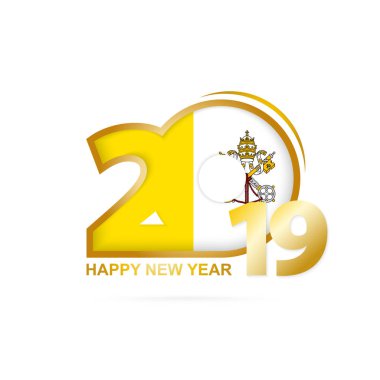 Yıl 2019 Vatikan bayrak desenli. Mutlu yeni yıl tasarım. Vektör çizim.
