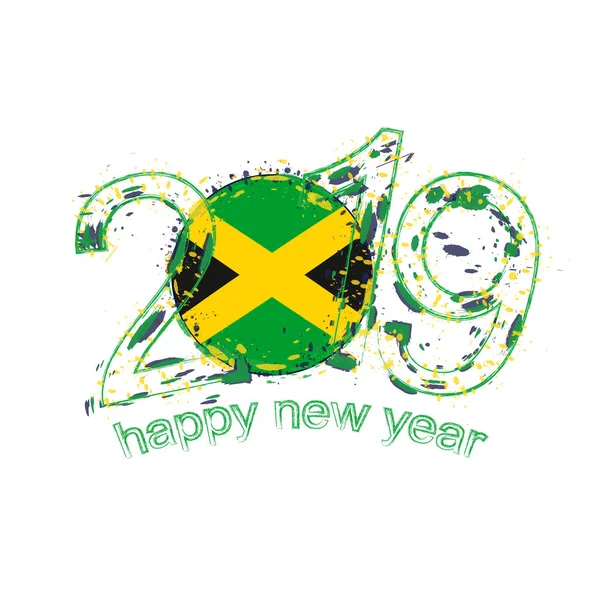 Šťastný Nový Rok 2019 Vlajka Jamajka Holiday Grunge Vektorové Ilustrace — Stockový vektor