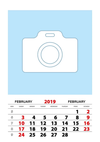 Februar 2019 Kalenderplaner Größe Mit Platz Für Ihr Foto — Stockvektor