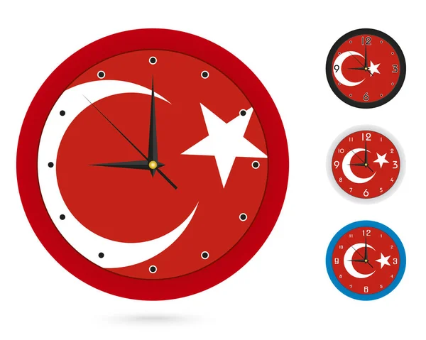 Wall Clock Design Com Bandeira Nacional Turquia Quatro Desenhos Diferentes —  Vetores de Stock