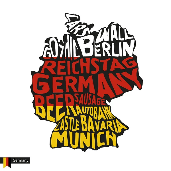 Mapa Tipográfico Silueta Alemania Colores Negro Bandera Ilustración Vectorial — Vector de stock