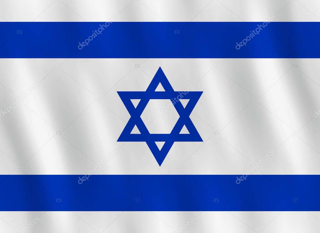 Israel flag with waving effect, official proportion.