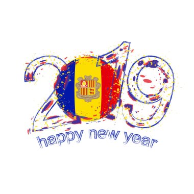 2019 seneler Andorra bayrağı ile. Tatil grunge vektör çizim.
