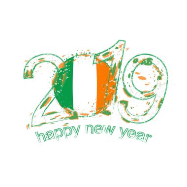 2019 seneler İrlanda bayrağı ile. Tatil grunge vektör çizim.