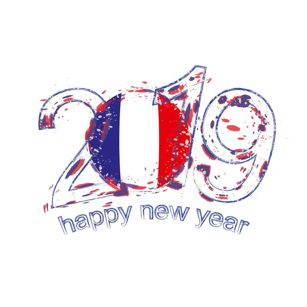 Feliz Año Nuevo 2019 Con Bandera Francia Grunge Vacaciones Vector — Vector de stock