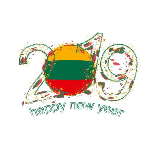 Felice Anno Nuovo 2019 Con Bandiera Lituania Illustrazione Vettoriale Grunge — Vettoriale Stock
