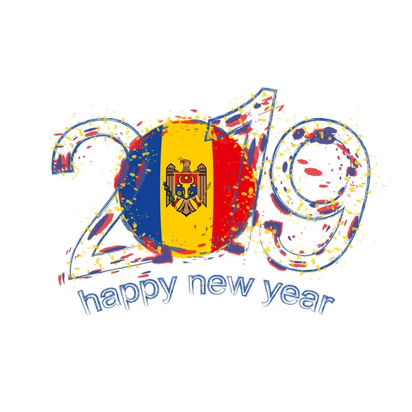 Feliz Ano Novo 2019 Com Bandeira Moldávia Férias Grunge Ilustração —  Vetores de Stock