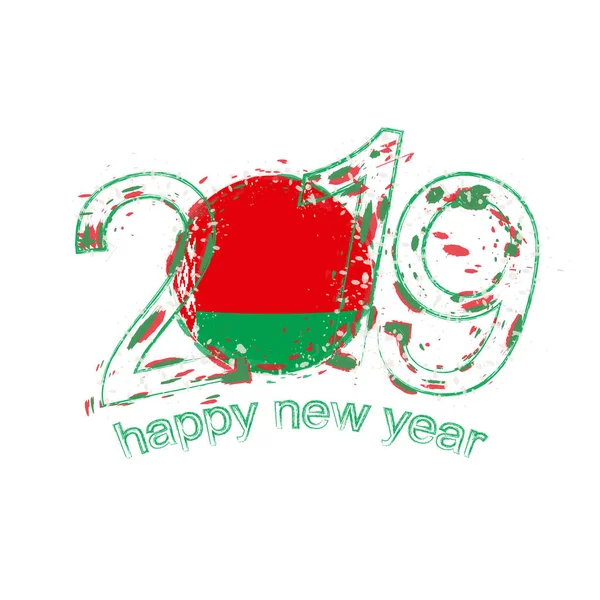 Feliz Ano Novo 2019 Com Bandeira Bielorrússia Férias Grunge Ilustração —  Vetores de Stock