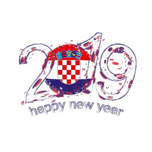 Gott Nytt 2019 Med Kroatiens Flagga Holiday Grunge Vektorillustration — Stock vektor