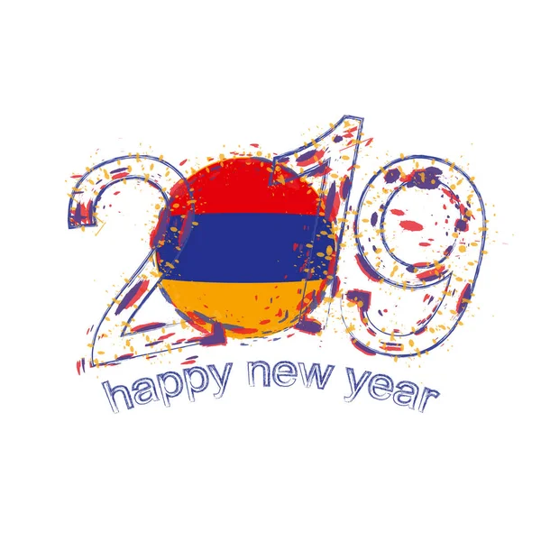 Gott Nytt 2019 Med Flagga Armenien Holiday Grunge Vektorillustration — Stock vektor