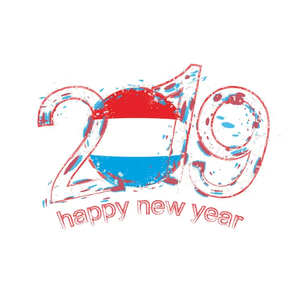 Feliz Año Nuevo 2019 Con Bandera Luxemburgo Grunge Vacaciones Vector — Archivo Imágenes Vectoriales