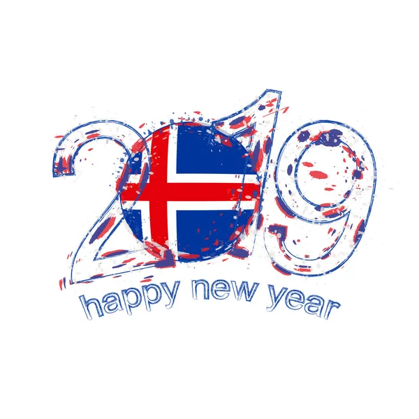 Happy New 2019 Year Flag Iceland Holiday Grunge Vector Illustration — Stock Vector