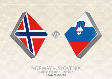 Norveç vs Slovenya, lig C, grubu 3. Europe futbol rekabet bej futbol arka plan üzerinde.