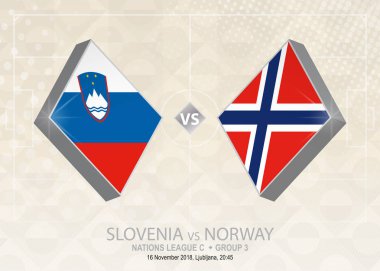 Slovenya Rakip Norveç Ligi C grubu 3. Europe futbol rekabet bej futbol arka plan üzerinde.
