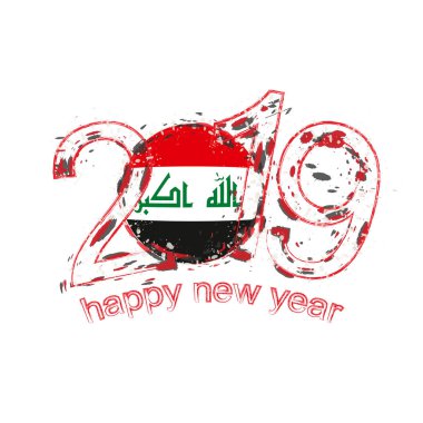 2019 seneler Irak bayrağı ile. Tatil grunge vektör çizim.