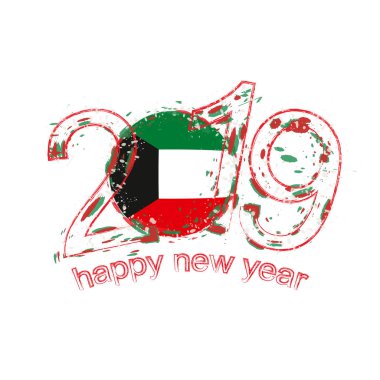 2019 seneler Kuveyt bayrağı ile. Tatil grunge vektör çizim.