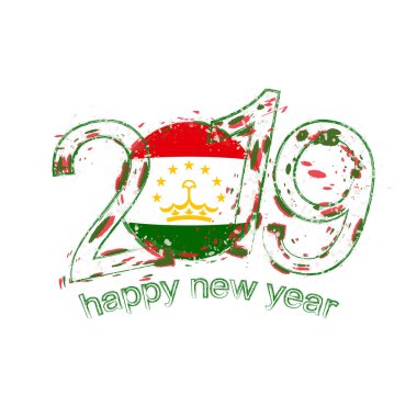 2019 seneler Tacikistan bayrağı ile. Tatil grunge vektör çizim.