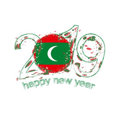 2019 seneler Maldivler bayrağı ile. Tatil grunge vektör çizim.