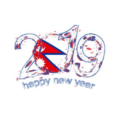 2019 seneler Nepal bayrağı ile. Tatil grunge vektör çizim.