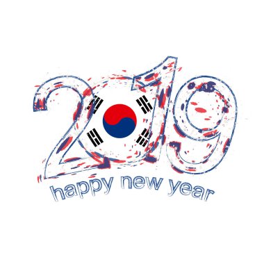2019 seneler Güney Kore bayrağı ile. Tatil grunge vektör çizim.