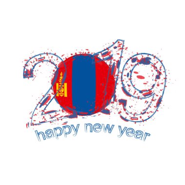 2019 seneler Moğolistan bayrağı ile. Tatil grunge vektör çizim.