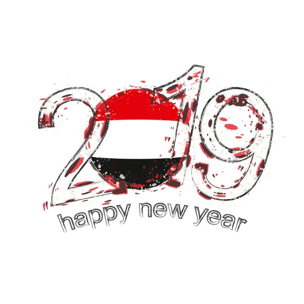 Happy New Year 2019 Met Vlag Van Jemen Vakantie Grunge — Stockvector