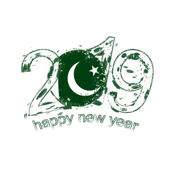 Feliz Año Nuevo 2019 Con Bandera Pakistán Grunge Vacaciones Vector — Archivo Imágenes Vectoriales