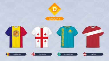 Bayrak ile futbol jersey, takım Leagua d, Grup 1: Andorra, Georgia, Kazakistan, Letonya.