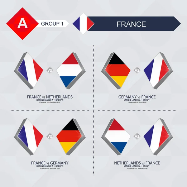 Todos Los Partidos Francia Liga Naciones Fútbol — Vector de stock