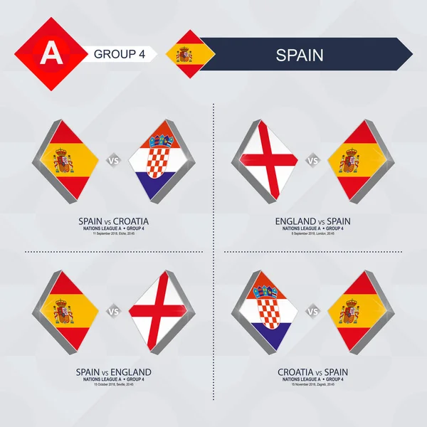 Alle Games Van Spanje Naties Voetbalcompetitie — Stockvector