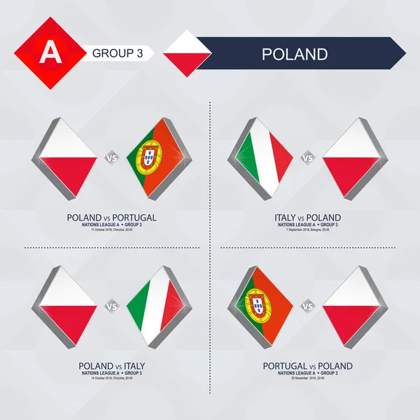 Todos Los Partidos Polonia Liga Naciones Fútbol — Vector de stock