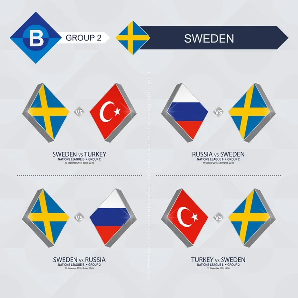Todos Los Partidos Suecia Liga Naciones Fútbol — Vector de stock