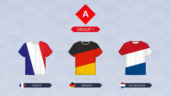 Fußballtrikot Mit Fahne Mannschaften Der Liga Gruppe Frankreich Deutschland Niederlande — Stockvektor