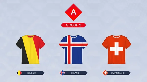 Camiseta Fútbol Con Bandera Equipos Leagua Grupo Bélgica Islandia Suiza — Archivo Imágenes Vectoriales