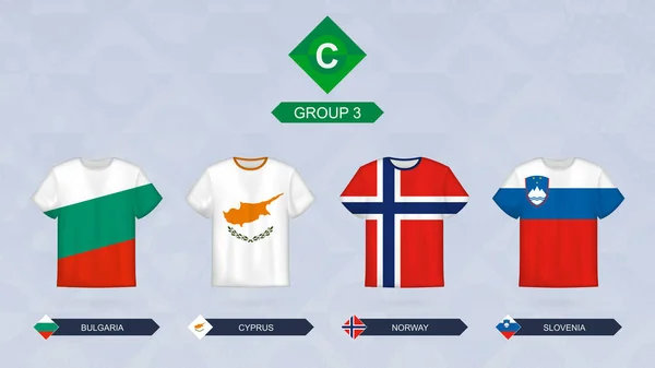 Camiseta Fútbol Con Bandera Equipos Leagua Grupo Bulgaria Chipre Noruega — Vector de stock