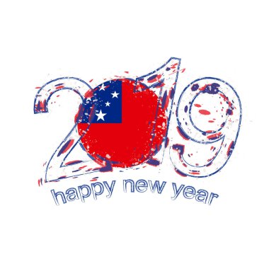 2019 seneler Samoa bayrağı ile. Tatil grunge vektör çizim.