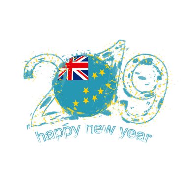 2019 seneler Tuvalu bayrağı ile. Tatil grunge vektör çizim.