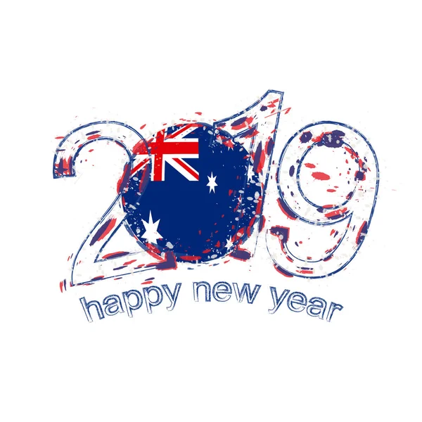 Feliz Año Nuevo 2019 Con Bandera Australia Grunge Vacaciones Vector — Archivo Imágenes Vectoriales