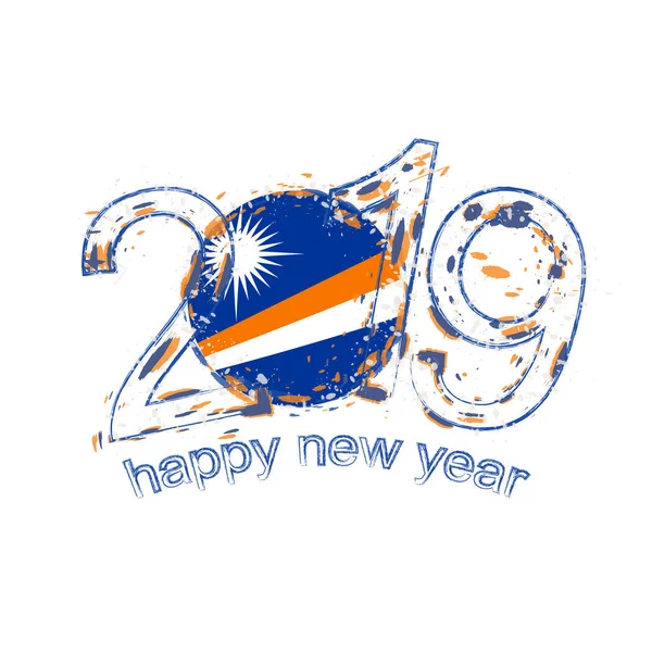 Feliz Año Nuevo 2019 Con Bandera Marshall Islands Grunge Vacaciones — Archivo Imágenes Vectoriales