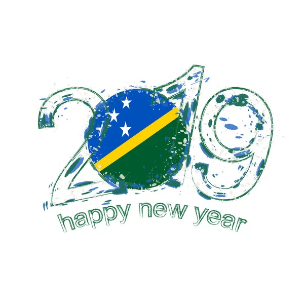Feliz Año Nuevo 2019 Con Bandera Solomon Islands Grunge Vacaciones — Archivo Imágenes Vectoriales