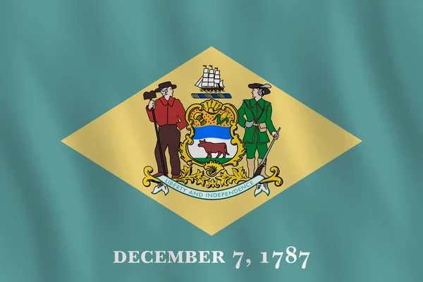 Delaware Bandeira Estado Dos Eua Com Efeito Ondulante Proporção Oficial —  Vetores de Stock