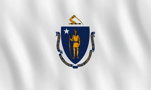 Bandeira Estado Dos Eua Massachusetts Com Efeito Ondulante Proporção Oficial —  Vetores de Stock