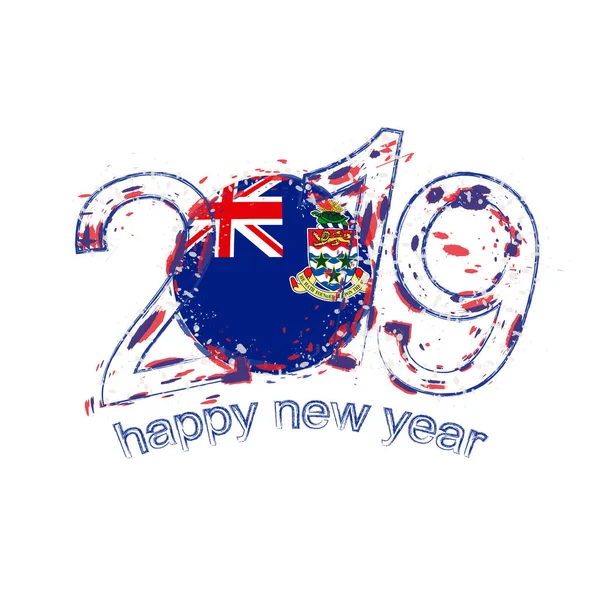Feliz Año Nuevo 2019 Con Bandera Cayman Islands Grunge Vacaciones — Archivo Imágenes Vectoriales