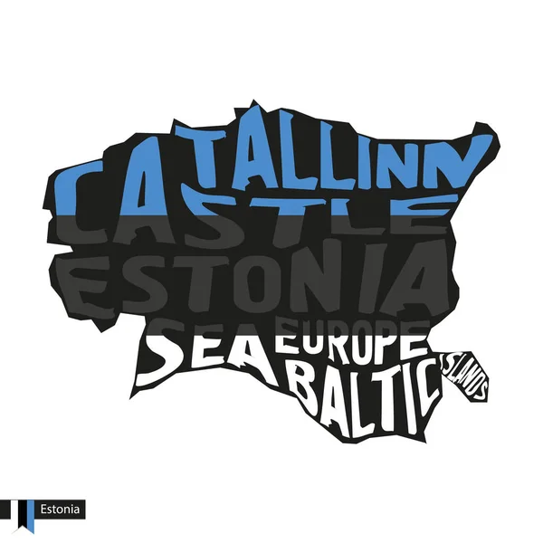 Mapa Tipográfico Silueta Estonia Colores Negro Bandera Ilustración Vectorial — Vector de stock