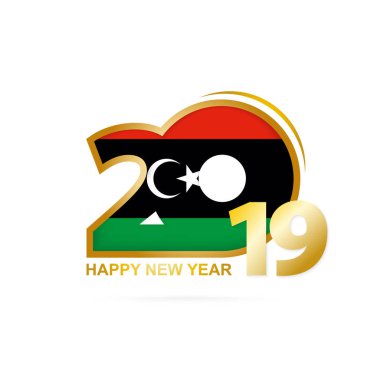 Yıl 2019 Libya bayrağı desenli. Mutlu yeni yıl tasarım. Vektör çizim.