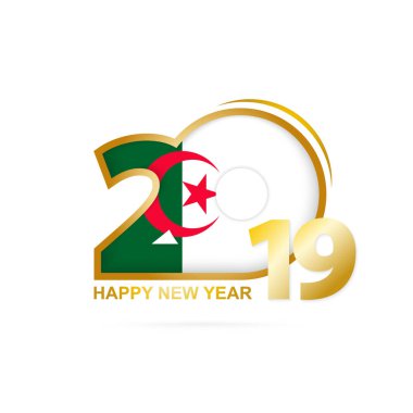 Yıl 2019 Cezayir bayrak desenli. Mutlu yeni yıl tasarım. Vektör çizim.